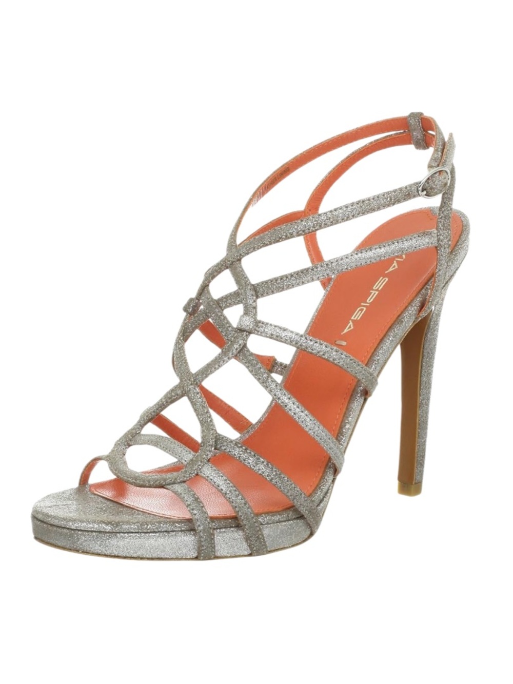 VIA SPIGA Silver Strappy Caged Shimmer High Heeled Sandals 8